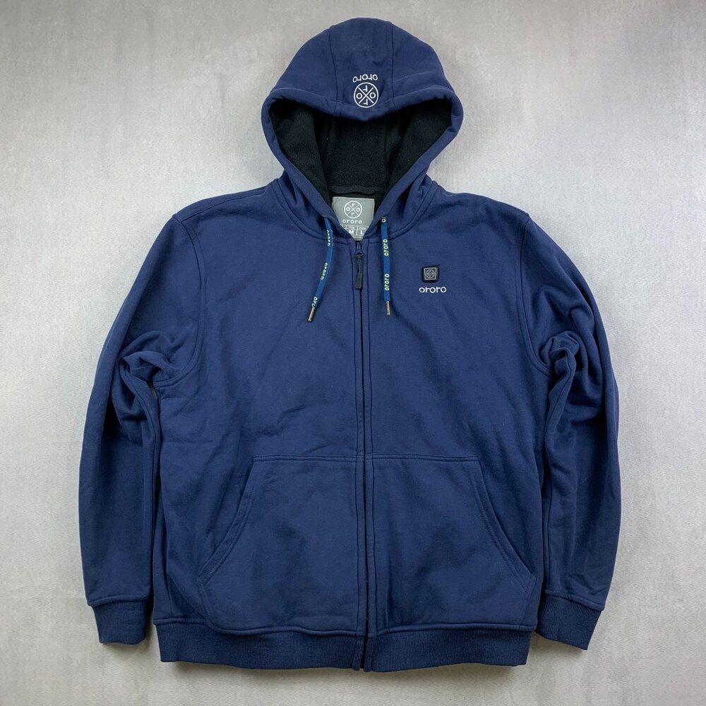 Ororo Mens Sweater Medium Navy Blue Full Zip Heated Fleece Hoodie No Battery